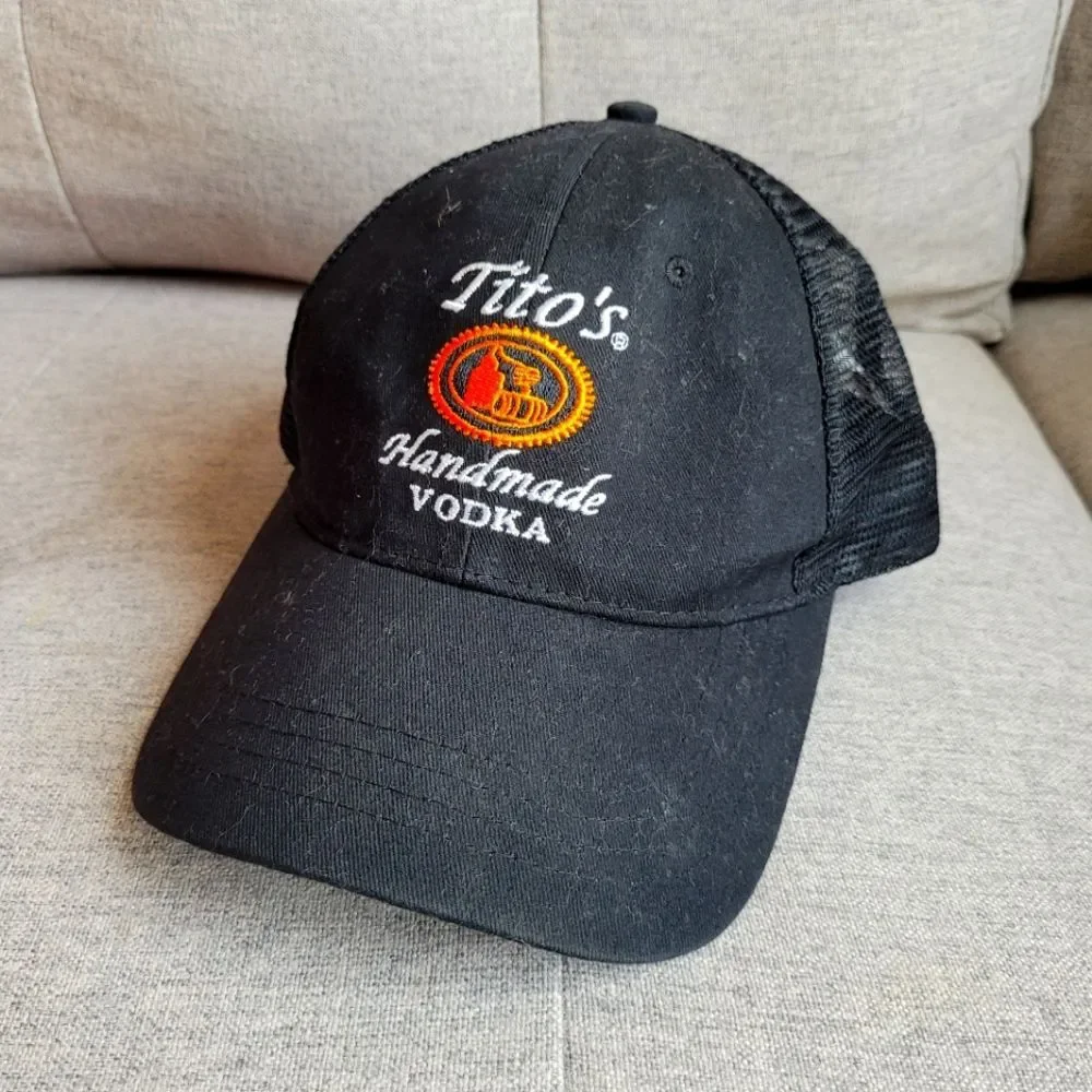 Tito's Vodka Trucker Hat Black Embroidered Austin Texas Bartender Cocktails Logo